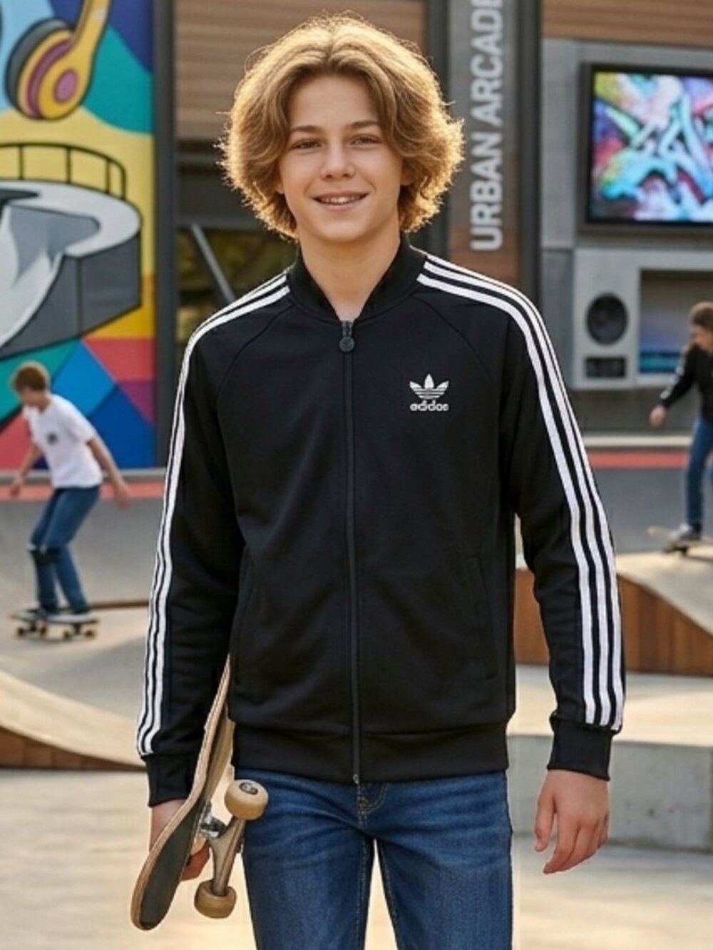 Adidas Originals Kids Boys Black Full Zip Trefoil Track Jacket Large (13-14Y)